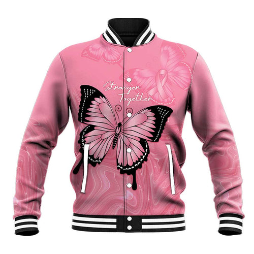 Personalised Australia Breast Cancer Awareness Baseball Jacket Pink Ribbon Butterfly Opal Pattern - Aussie Hoodie