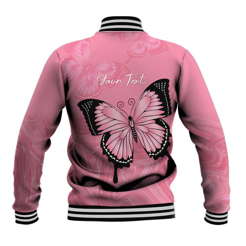 Personalised Australia Breast Cancer Awareness Baseball Jacket Pink Ribbon Butterfly Opal Pattern - Aussie Hoodie