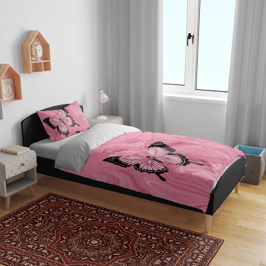 Personalised Australia Breast Cancer Awareness Bedding Set Pink Ribbon Butterfly Opal Pattern - Aussie Hoodie