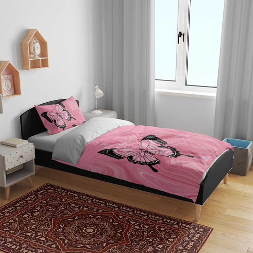 Personalised Australia Breast Cancer Awareness Bedding Set Pink Ribbon Butterfly Opal Pattern - Aussie Hoodie