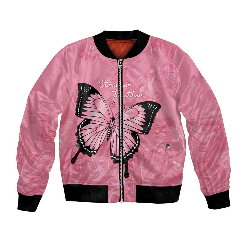 Personalised Australia Breast Cancer Awareness Bomber Jacket Pink Ribbon Butterfly Opal Pattern - Aussie Hoodie