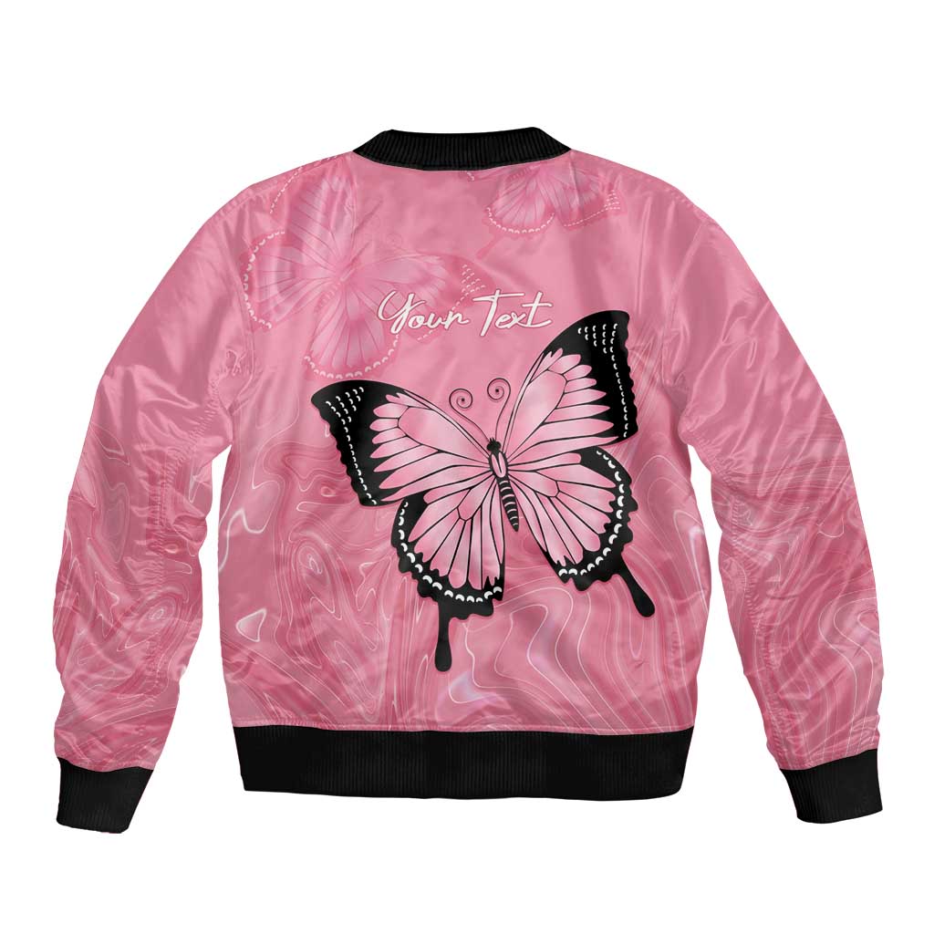 Personalised Australia Breast Cancer Awareness Bomber Jacket Pink Ribbon Butterfly Opal Pattern - Aussie Hoodie