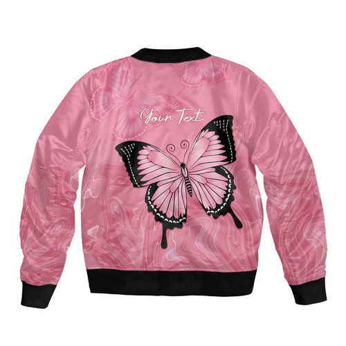 Personalised Australia Breast Cancer Awareness Bomber Jacket Pink Ribbon Butterfly Opal Pattern - Aussie Hoodie