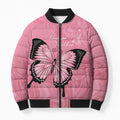 Personalised Australia Breast Cancer Awareness Bomber Puffer Jacket Pink Ribbon Butterfly Opal Pattern - Aussie Hoodie