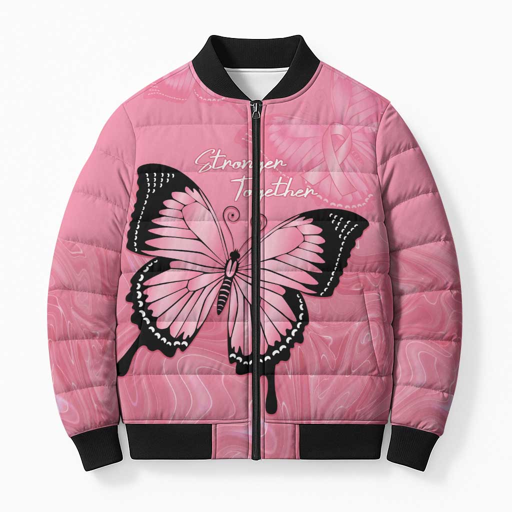 Personalised Australia Breast Cancer Awareness Bomber Puffer Jacket Pink Ribbon Butterfly Opal Pattern - Aussie Hoodie