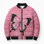 Personalised Australia Breast Cancer Awareness Bomber Puffer Jacket Pink Ribbon Butterfly Opal Pattern - Aussie Hoodie