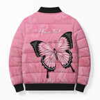 Personalised Australia Breast Cancer Awareness Bomber Puffer Jacket Pink Ribbon Butterfly Opal Pattern - Aussie Hoodie