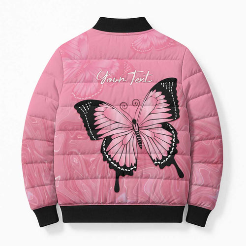 Personalised Australia Breast Cancer Awareness Bomber Puffer Jacket Pink Ribbon Butterfly Opal Pattern - Aussie Hoodie