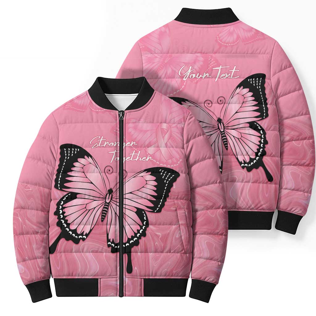 Personalised Australia Breast Cancer Awareness Bomber Puffer Jacket Pink Ribbon Butterfly Opal Pattern - Aussie Hoodie