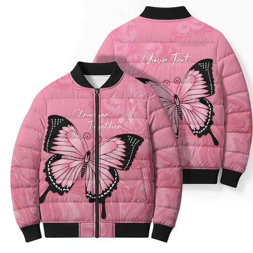Personalised Australia Breast Cancer Awareness Bomber Puffer Jacket Pink Ribbon Butterfly Opal Pattern - Aussie Hoodie