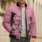 Personalised Australia Breast Cancer Awareness Bomber Puffer Jacket Pink Ribbon Butterfly Opal Pattern - Aussie Hoodie