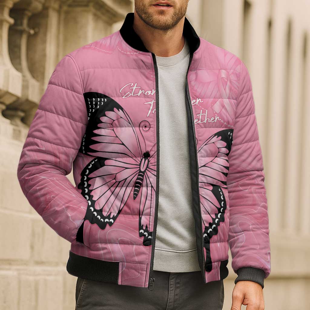 Personalised Australia Breast Cancer Awareness Bomber Puffer Jacket Pink Ribbon Butterfly Opal Pattern - Aussie Hoodie