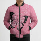 Personalised Australia Breast Cancer Awareness Bomber Puffer Jacket Pink Ribbon Butterfly Opal Pattern - Aussie Hoodie