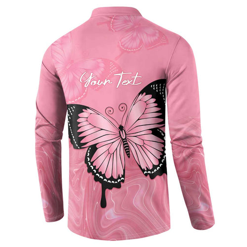 Personalised Australia Breast Cancer Awareness Button Sweatshirt Pink Ribbon Butterfly Opal Pattern - Aussie Hoodie