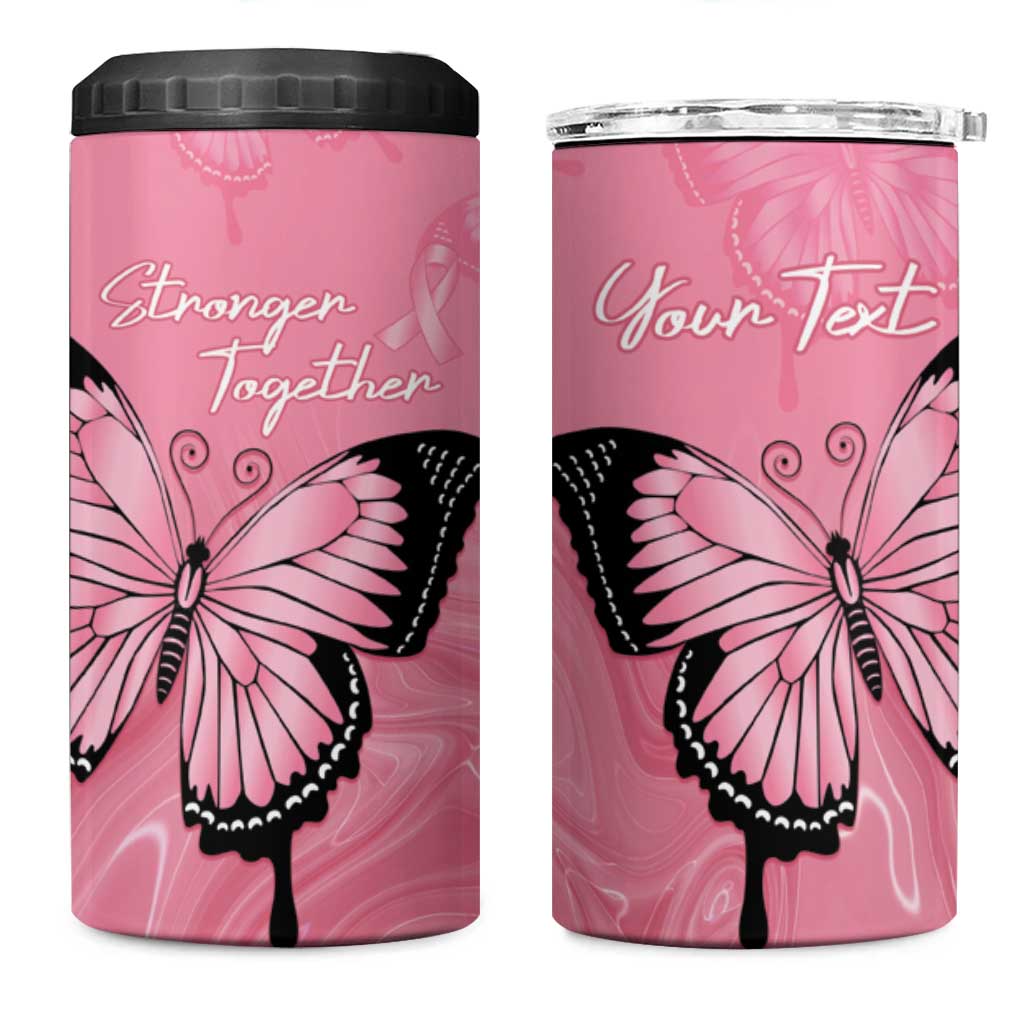 Personalised Australia Breast Cancer Awareness 4 in 1 Can Cooler Tumbler Pink Ribbon Butterfly Opal Pattern - Aussie Hoodie