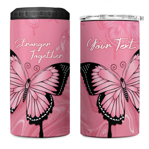 Personalised Australia Breast Cancer Awareness 4 in 1 Can Cooler Tumbler Pink Ribbon Butterfly Opal Pattern - Aussie Hoodie