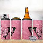 Personalised Australia Breast Cancer Awareness 4 in 1 Can Cooler Tumbler Pink Ribbon Butterfly Opal Pattern - Aussie Hoodie