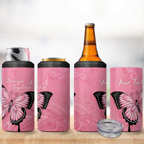 Personalised Australia Breast Cancer Awareness 4 in 1 Can Cooler Tumbler Pink Ribbon Butterfly Opal Pattern - Aussie Hoodie