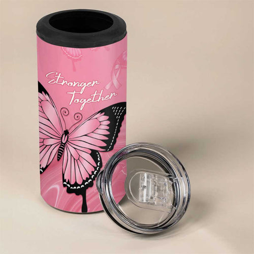 Personalised Australia Breast Cancer Awareness 4 in 1 Can Cooler Tumbler Pink Ribbon Butterfly Opal Pattern - Aussie Hoodie
