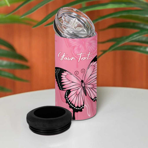 Personalised Australia Breast Cancer Awareness 4 in 1 Can Cooler Tumbler Pink Ribbon Butterfly Opal Pattern - Aussie Hoodie