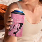 Personalised Australia Breast Cancer Awareness 4 in 1 Can Cooler Tumbler Pink Ribbon Butterfly Opal Pattern - Aussie Hoodie
