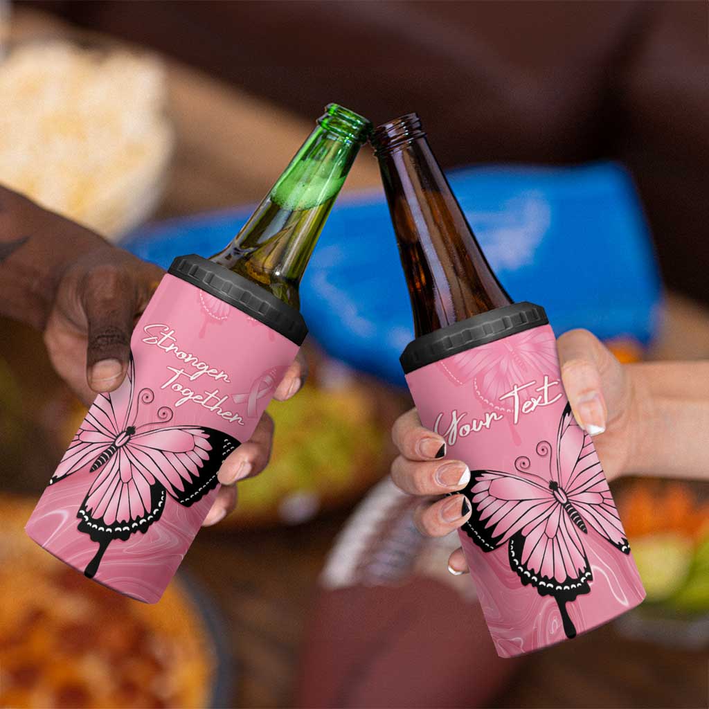 Personalised Australia Breast Cancer Awareness 4 in 1 Can Cooler Tumbler Pink Ribbon Butterfly Opal Pattern - Aussie Hoodie