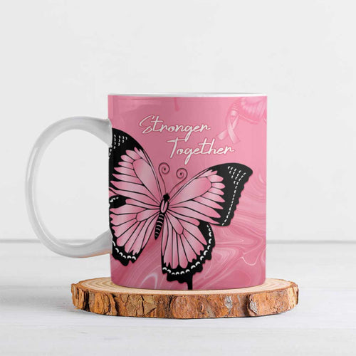 Personalised Australia Breast Cancer Awareness Ceramic Mug Pink Ribbon Butterfly Opal Pattern - Aussie Hoodie