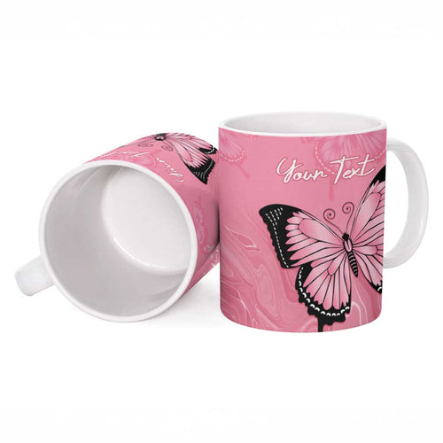 Personalised Australia Breast Cancer Awareness Ceramic Mug Pink Ribbon Butterfly Opal Pattern - Aussie Hoodie