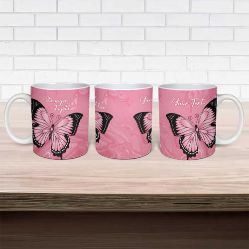 Personalised Australia Breast Cancer Awareness Ceramic Mug Pink Ribbon Butterfly Opal Pattern - Aussie Hoodie