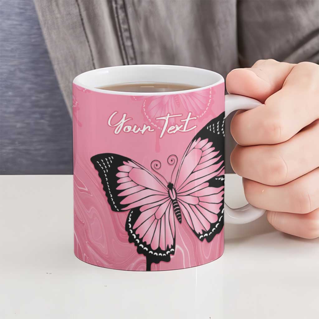 Personalised Australia Breast Cancer Awareness Ceramic Mug Pink Ribbon Butterfly Opal Pattern - Aussie Hoodie