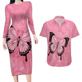 Personalised Australia Breast Cancer Awareness Couples Matching Long Sleeve Bodycon Dress and Hawaiian Shirt Pink Ribbon Butterfly Opal Pattern - Aussie Hoodie