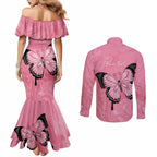 Personalised Australia Breast Cancer Awareness Couples Matching Mermaid Dress and Long Sleeve Button Shirt Pink Ribbon Butterfly Opal Pattern - Aussie Hoodie
