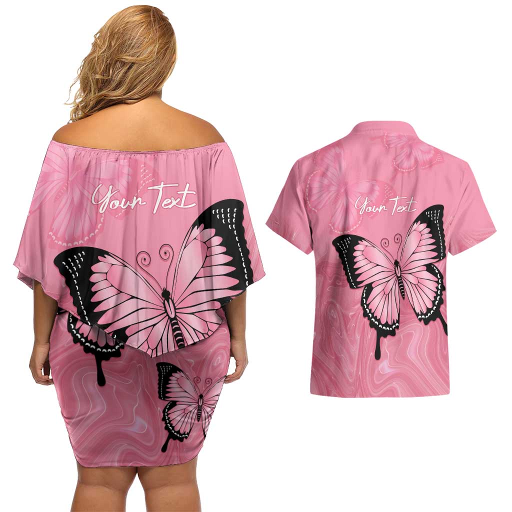 Personalised Australia Breast Cancer Awareness Couples Matching Off Shoulder Short Dress and Hawaiian Shirt Pink Ribbon Butterfly Opal Pattern - Aussie Hoodie