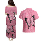 Personalised Australia Breast Cancer Awareness Couples Matching Puletasi and Hawaiian Shirt Pink Ribbon Butterfly Opal Pattern - Aussie Hoodie