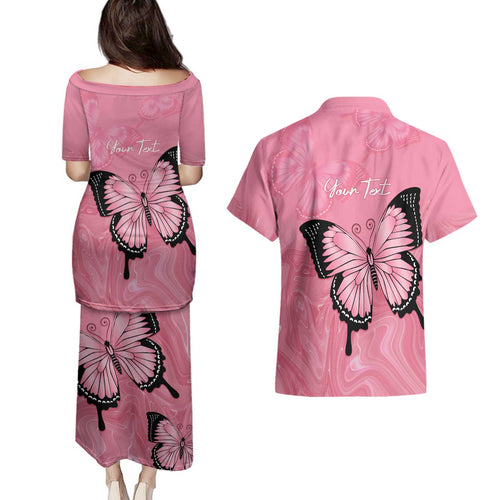 Personalised Australia Breast Cancer Awareness Couples Matching Puletasi and Hawaiian Shirt Pink Ribbon Butterfly Opal Pattern - Aussie Hoodie