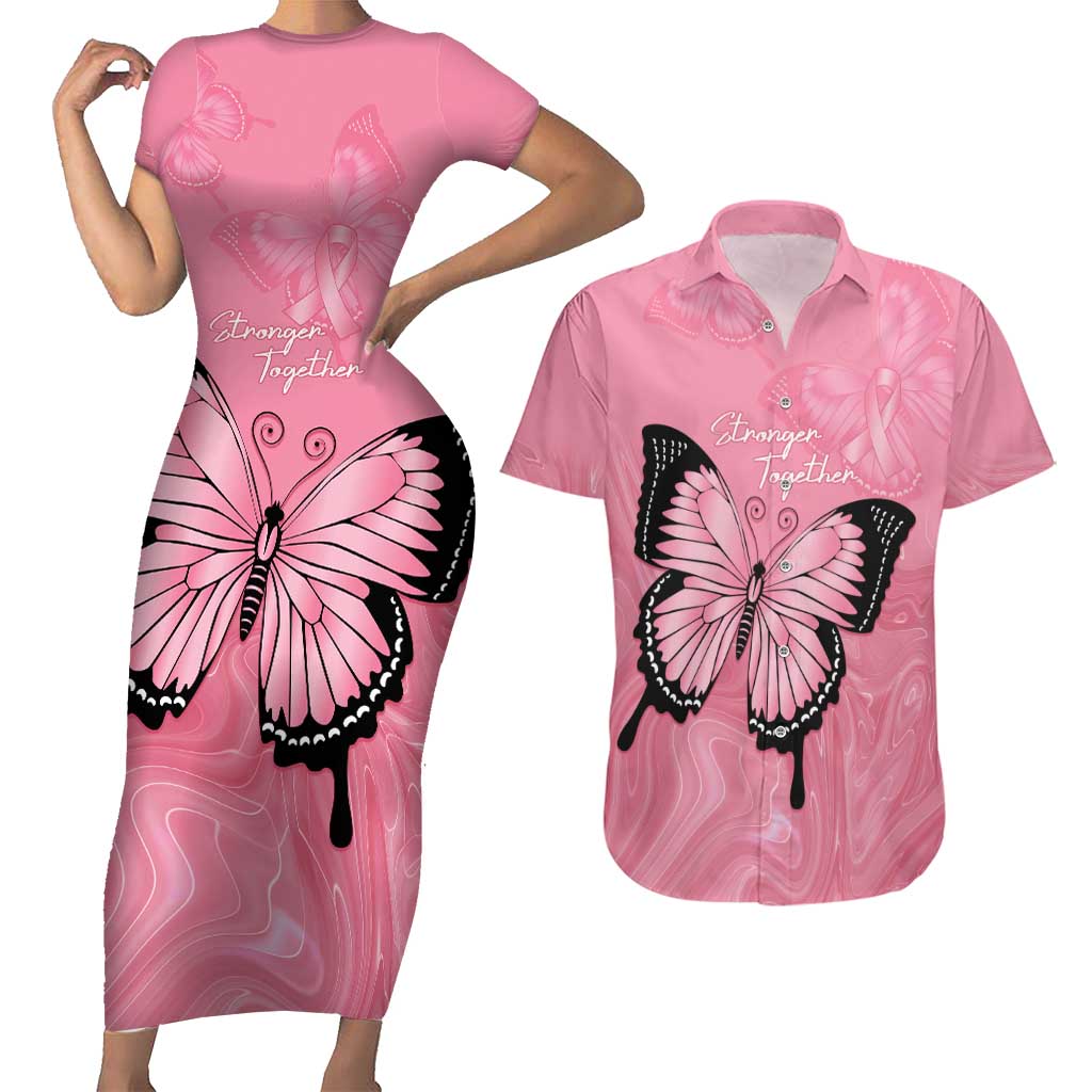 Personalised Australia Breast Cancer Awareness Couples Matching Short Sleeve Bodycon Dress and Hawaiian Shirt Pink Ribbon Butterfly Opal Pattern - Aussie Hoodie