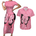 Personalised Australia Breast Cancer Awareness Couples Matching Short Sleeve Bodycon Dress and Hawaiian Shirt Pink Ribbon Butterfly Opal Pattern - Aussie Hoodie