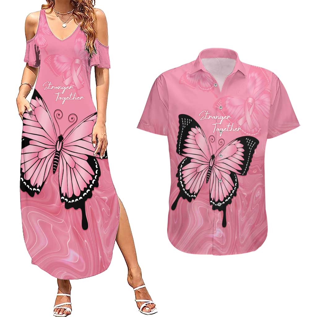 Personalised Australia Breast Cancer Awareness Couples Matching Summer Maxi Dress and Hawaiian Shirt Pink Ribbon Butterfly Opal Pattern - Aussie Hoodie