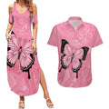 Personalised Australia Breast Cancer Awareness Couples Matching Summer Maxi Dress and Hawaiian Shirt Pink Ribbon Butterfly Opal Pattern - Aussie Hoodie