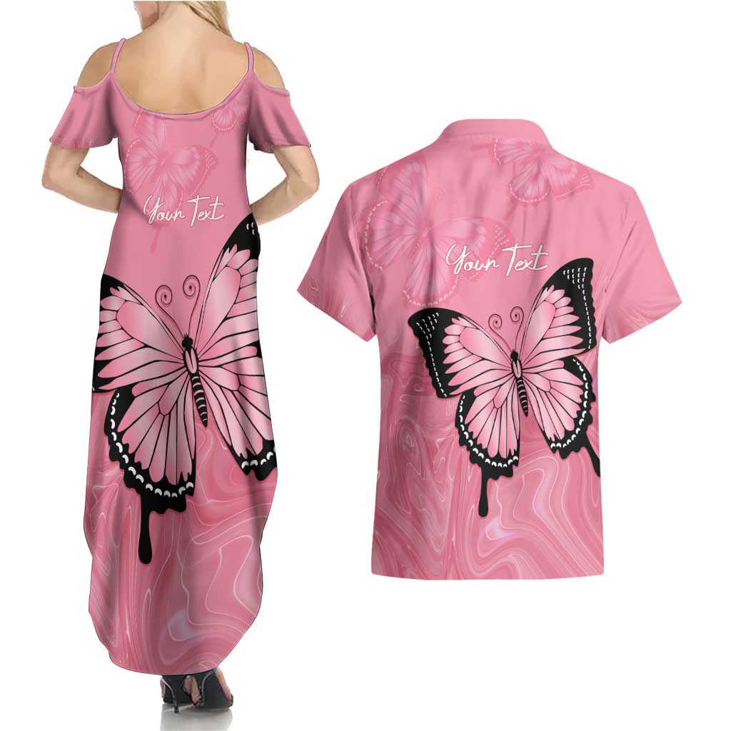 Personalised Australia Breast Cancer Awareness Couples Matching Summer Maxi Dress and Hawaiian Shirt Pink Ribbon Butterfly Opal Pattern - Aussie Hoodie