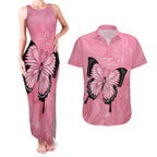 Personalised Australia Breast Cancer Awareness Couples Matching Tank Maxi Dress and Hawaiian Shirt Pink Ribbon Butterfly Opal Pattern - Aussie Hoodie