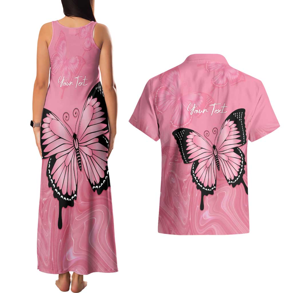 Personalised Australia Breast Cancer Awareness Couples Matching Tank Maxi Dress and Hawaiian Shirt Pink Ribbon Butterfly Opal Pattern - Aussie Hoodie