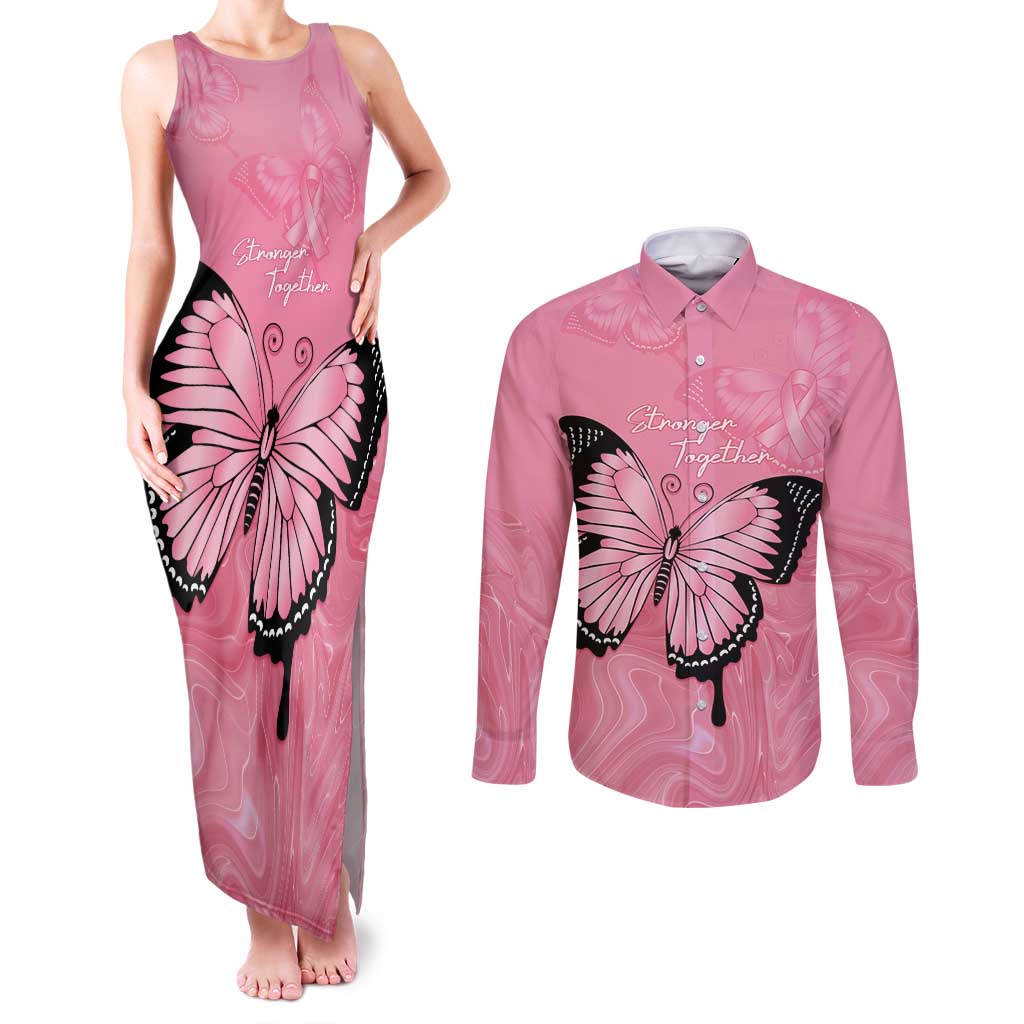 Personalised Australia Breast Cancer Awareness Couples Matching Tank Maxi Dress and Long Sleeve Button Shirt Pink Ribbon Butterfly Opal Pattern - Aussie Hoodie