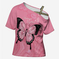Personalised Australia Breast Cancer Awareness Cross Shoulder Shirt Pink Ribbon Butterfly Opal Pattern - Aussie Hoodie
