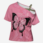 Personalised Australia Breast Cancer Awareness Cross Shoulder Shirt Pink Ribbon Butterfly Opal Pattern - Aussie Hoodie