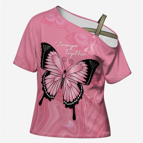 Personalised Australia Breast Cancer Awareness Cross Shoulder Shirt Pink Ribbon Butterfly Opal Pattern - Aussie Hoodie