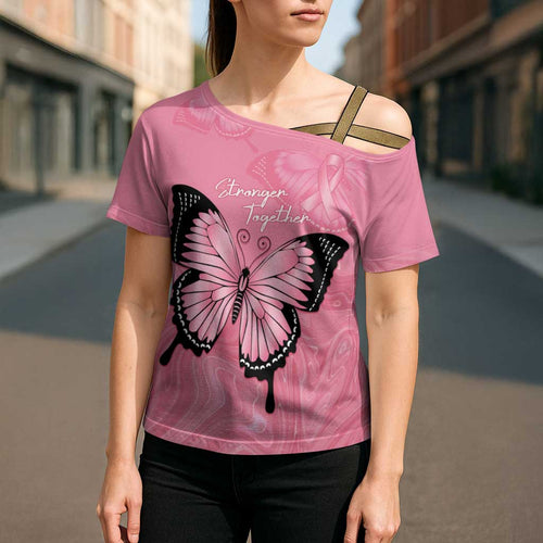 Personalised Australia Breast Cancer Awareness Cross Shoulder Shirt Pink Ribbon Butterfly Opal Pattern - Aussie Hoodie