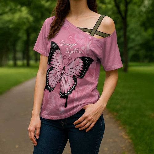Personalised Australia Breast Cancer Awareness Cross Shoulder Shirt Pink Ribbon Butterfly Opal Pattern - Aussie Hoodie