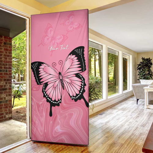 Personalised Australia Breast Cancer Awareness Door Cover Pink Ribbon Butterfly Opal Pattern - Aussie Hoodie