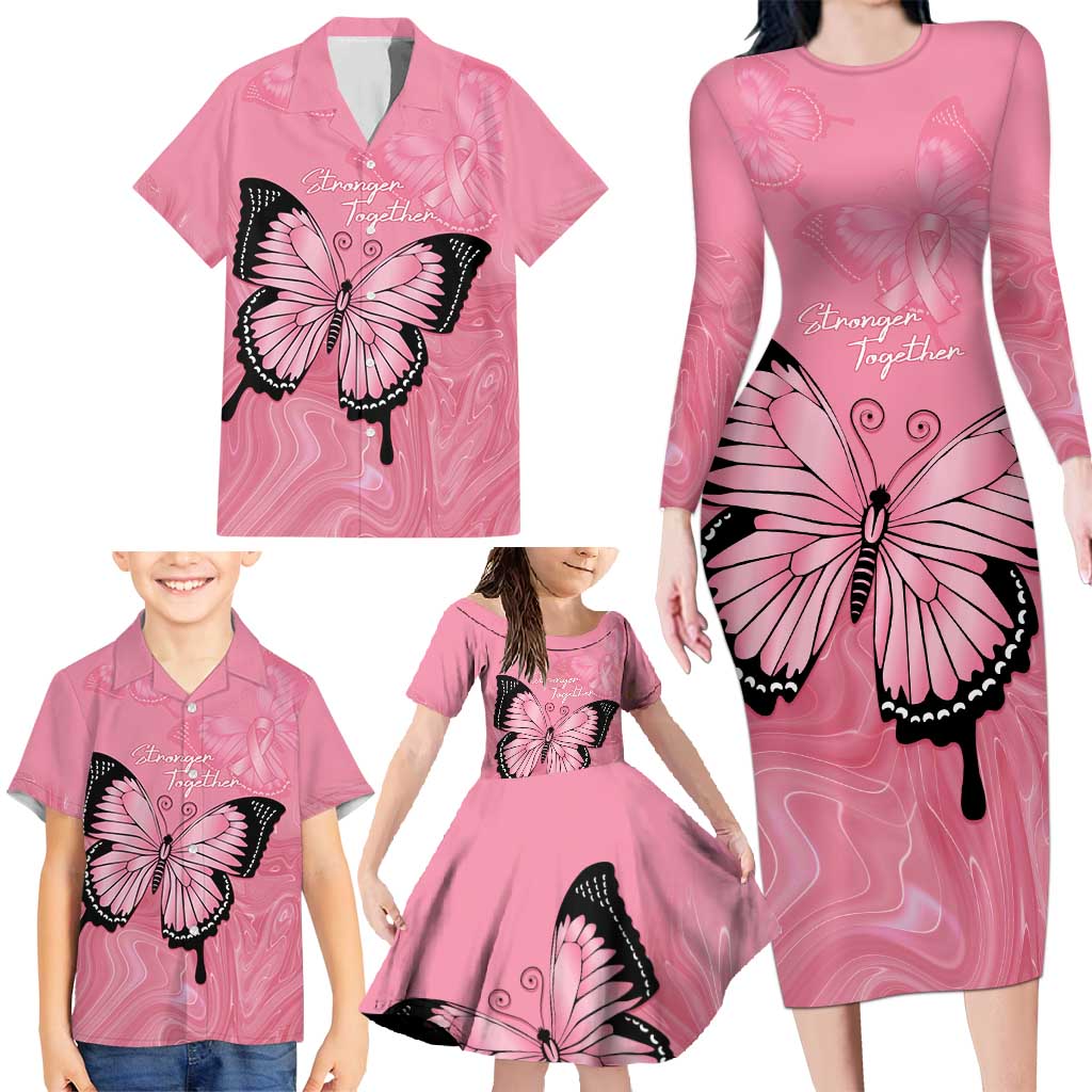 Personalised Australia Breast Cancer Awareness Family Matching Long Sleeve Bodycon Dress and Hawaiian Shirt Pink Ribbon Butterfly Opal Pattern - Aussie Hoodie